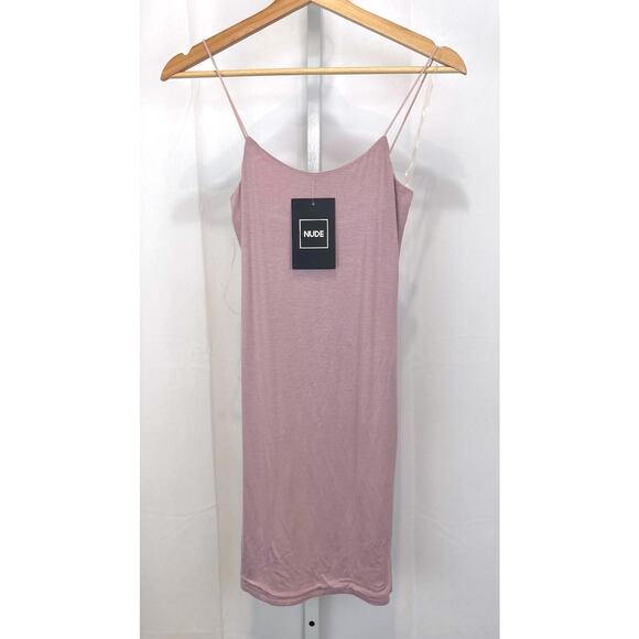 NWT NUDE Jersey Knit Mini Slip Dress Sleeveless Bodycon Stretch Pink Size M - Picture 1 of 6